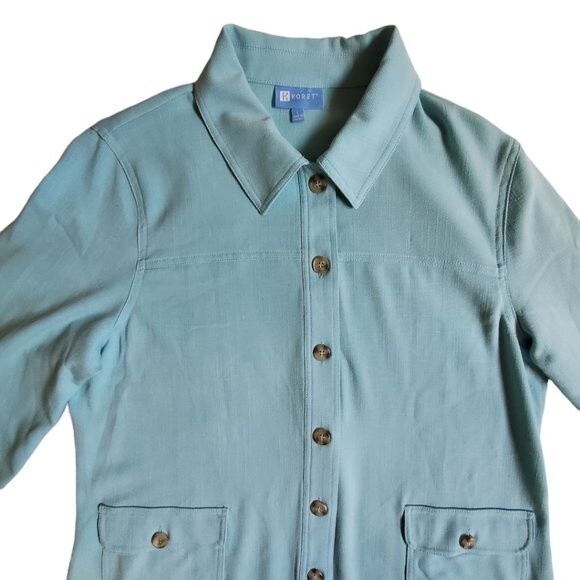 Koret light blue button up convertible long to 3/4 sleeve top sz L - Picture 3 of 12